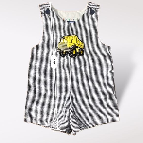 Vintage Samara Romper 3T Black White Seersucker Romper Dump Truck‎ Appliqué - Picture 7 of 10